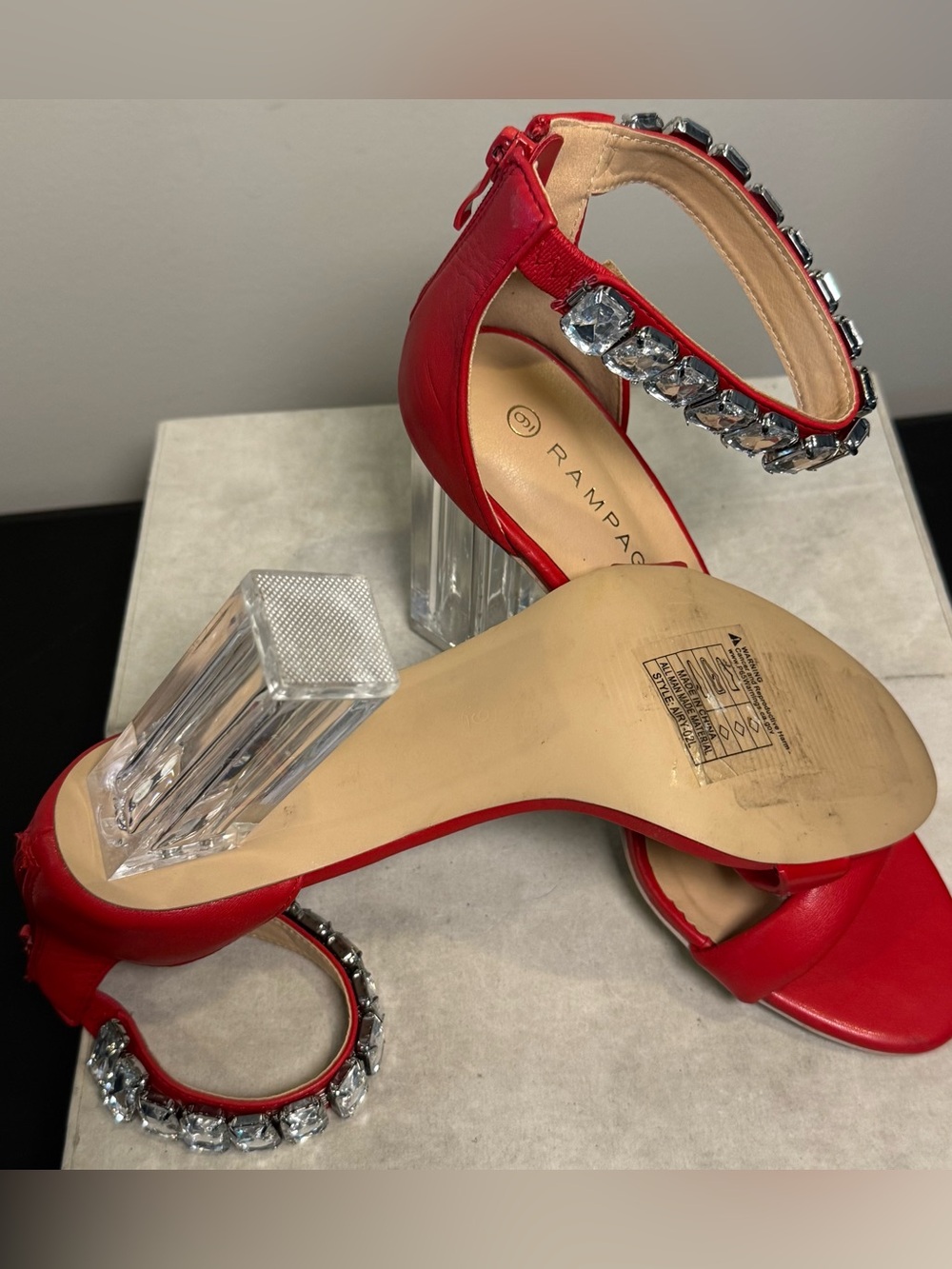 Rampage Red Crystal-Ankle Block Heels , size 9, NWOT - Picture 8 of 8